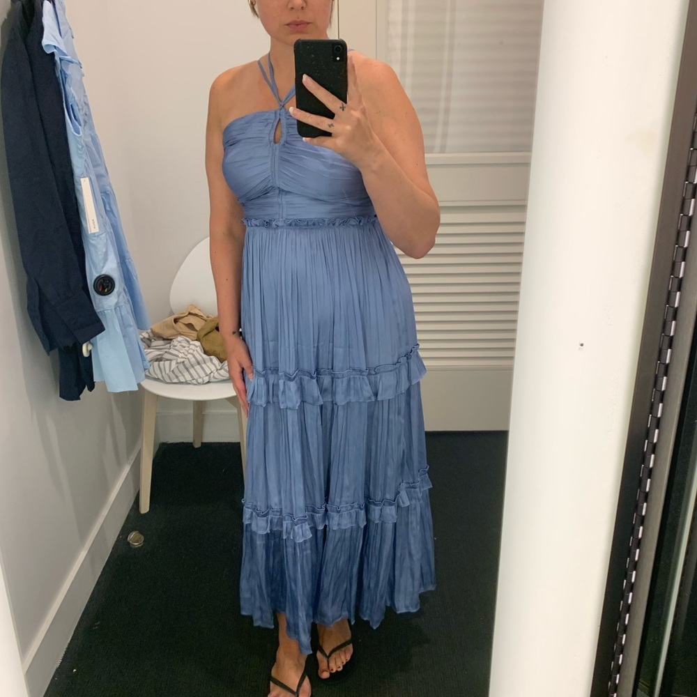 The ACQUA Brand Light Blue Pleated Halter Maxi Dress